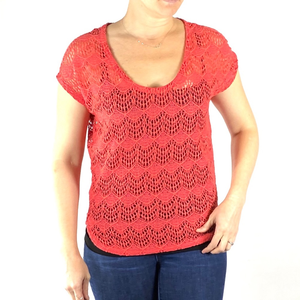 Zara Trafaluc Coral Lace Top